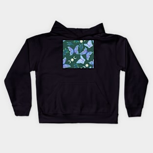 Blue Butterflies and Moon Phases on Green Kids Hoodie